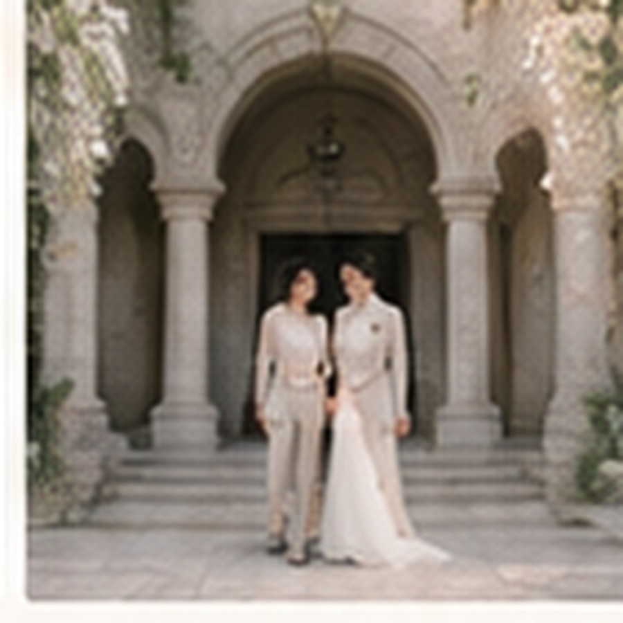 Isabella and Miguel outside a church